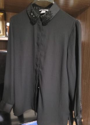 Красивая черная блуза рубашка h&amp;m с бисером3 фото
