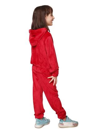 Костюм двойка детский спортивный велюровый подростковый девочке толстовка на молнии штаны красный4 фото
