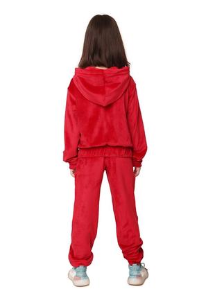 Костюм двойка детский спортивный велюровый подростковый девочке толстовка на молнии штаны красный5 фото