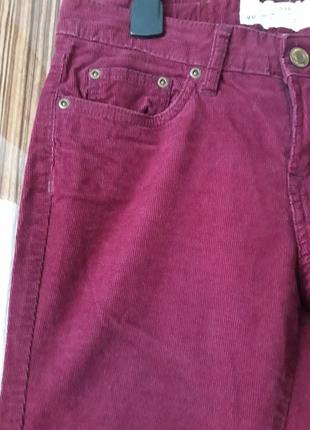 Вельветові стрейчеві джинси скінні мікровельвет колір марсала бордовий винний2 фото