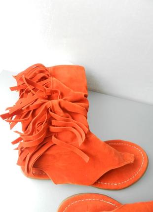 ⛔ ✅летние сапожки сандалии через палец, маломерят на размер  цвет оранжевый7 фото