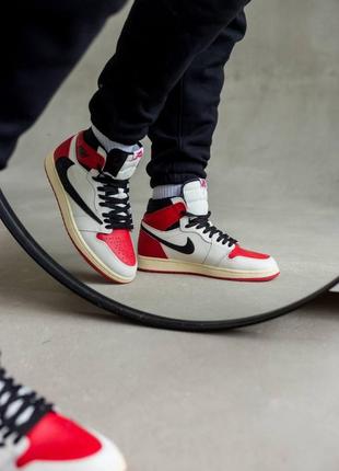 Невероятно стильные мужские кроссовки travis scott x air jordan 1 high og "heritage” custom3 фото