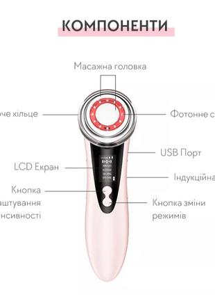 Микротоковый массажер для лица 5 в 1 facial massager w-618d9 фото