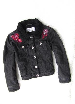 Теплая демисезонная винтажная джинсовая куртка пиджак жакет с вышивкой denim co
