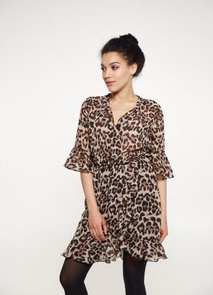 Сукня плаття на запах з рюшами воланами леопардовий принт3 фото