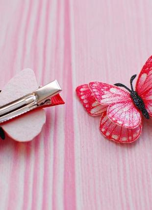 Заколки-метелики рожево-червоні4 фото