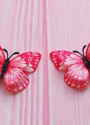 Заколки-метелики рожево-червоні2 фото