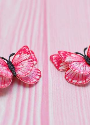Заколки-метелики рожево-червоні3 фото
