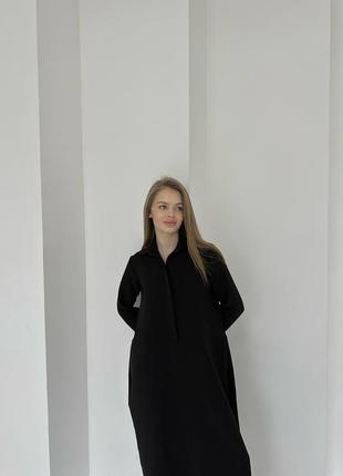 Платье миди с карманами черное8 фото