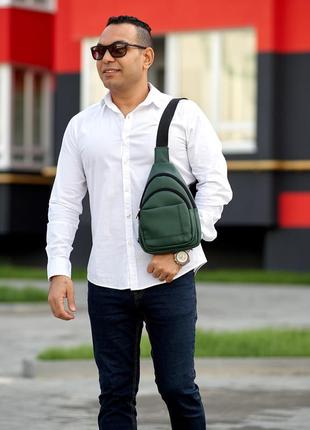 Мужская сумка слинг через плечо sambag brooklyn зеленая4 фото