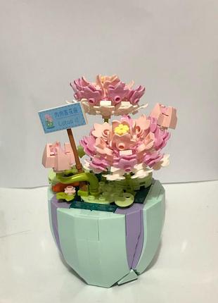 Конструктор лотос цветы в горшке, вазон, игрушка пластик, лего, mini brick 7
