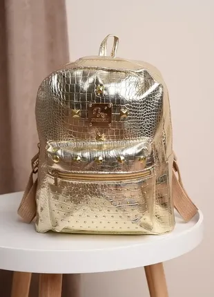 Женский рюкзак золотистый, рюкзак блестящий3 фото