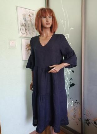 Льняное ярусное платье onsca bettini1 фото