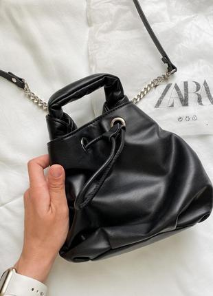 Черная сумка, сумочка мешочек zara