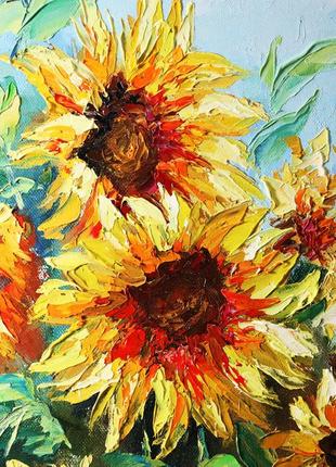 Картина живопис квіти в рамі "українські соняшники", олія, 50х30 см7 фото
