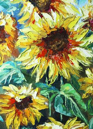 Картина живопис квіти в рамі "українські соняшники", олія, 50х30 см9 фото