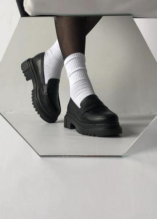 Лоферы туфли на платформе эко кожа черные5 фото
