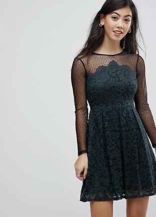 Asos нова вечірня темно-зелена мереживна сукня