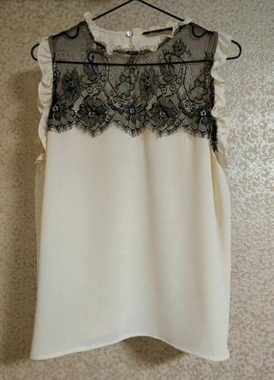 Актуальная блузка блуза майка рюши кружево бренд zara basic collection, р.xl