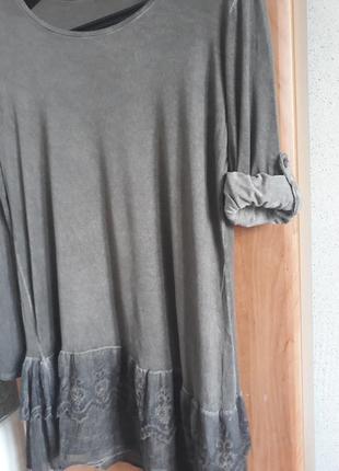 Удлиненная итальянская блуза с кружевом4 фото