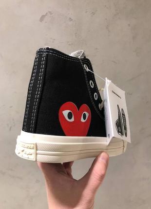 Трендові жіночі високі кеди converse x comme des garçons black hight premium чорні з сердечком4 фото