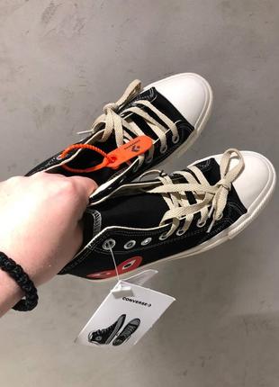 Трендові жіночі високі кеди converse x comme des garçons black hight premium чорні з сердечком7 фото