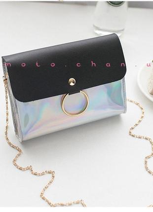 Стильный клатч сумка голографическая блестящая клубный  с кольцом роскошная кросс-боди