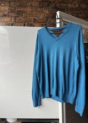 Tommy hilfiger men’s cotton wool blue v-neck sweatshirt кофта