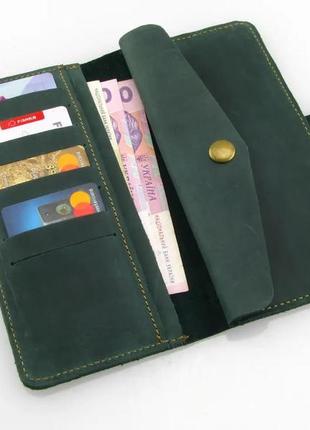 Жіночий шкіряний гаманець купюрник клатч із натуральної шкіри зелений