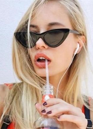 Стильные винтажные очки кошечки / кошачий глаз солнцезащитные черные