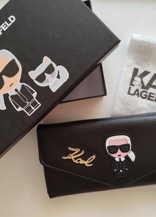 Кошелек женский черный из экокожи туречки, кошелек в стиле karl lagerfeld карл лагерфельд, кошелек женский с коробкой, кошелек женский