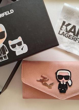 Кошелек женский розовый из эко-кожи турочница, кошелек в стиле karl lagerfeld карл лагерфельд, кошелек женский с коробкой, кошелек женский1 фото