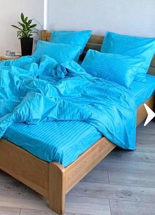 Двуспальный пододеяльник бирюзовый голубой страйп сатин виталина