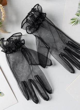 Перчатки короткие в сетку, однотонные красный (0047)