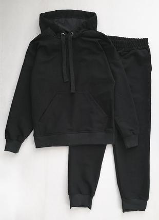 Підлітковий костюм худі і штани демісезонний трикотажний чорний, унісекс,, размеры на рост 128 - 146