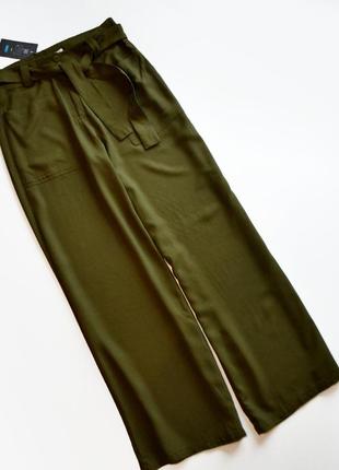 Премиальные широкие брюки-палаццо хаки2 фото