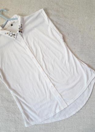 Блуза рубашка без рукавов  декор камнями бренд river island2 фото
