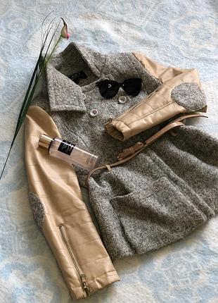 Пиджак-пальто , с шерсти и эко кожи