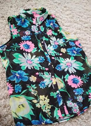 Яркая шифоновая блуза в цветочный принт, madonna, p. l10 фото