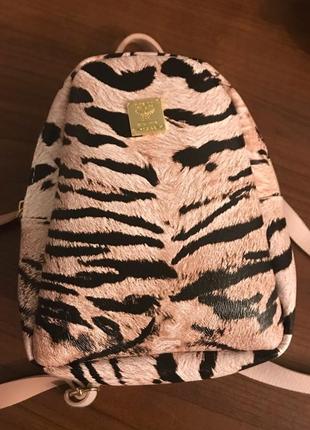 Рюкзак мини бежевый тигровый кожаный животный принт тигр компактный6 фото