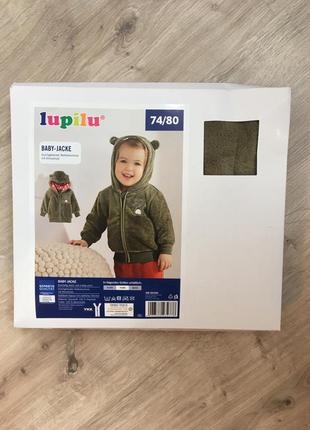 Плюшева кофта на блискавці з капюшоном з вушками 74-80 , 9-12мес.