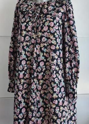Коротка сукня h&m з натуральної тканини з квітковим принтом7 фото