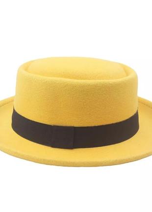 Стильная  фетровая шляпа порк-пай  желтый 55-57р (935)1 фото