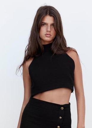 Топ твидовый zara оригинал укороченный м черный2 фото