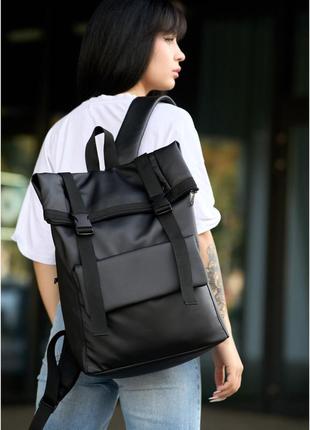 Рюкзак рол sambag  акція   унісекс rolltop milton чорний з клапаном