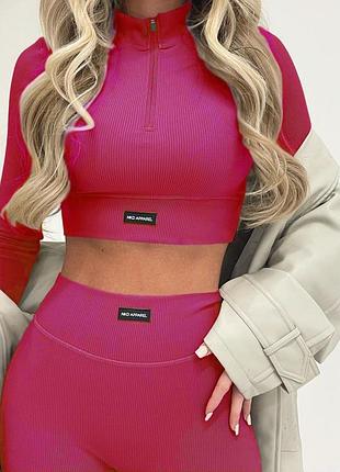 Женский клевый костюм (лосины + топ) цвет: розовый, черный, хаки, размер: с-м, м-л