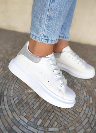 Білі кросівки кеди мокасини сліпони в стилі mcqueen3 фото