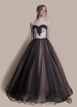Выпускное платье розовое, черное, с камушками1 фото