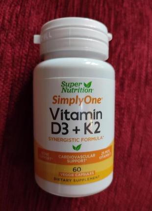 Super nutrition, вітаміни d3 і к2, 60 рослинних капсул1 фото