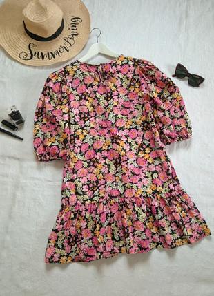 Платье цветочный принт с пишными рукавами3 фото